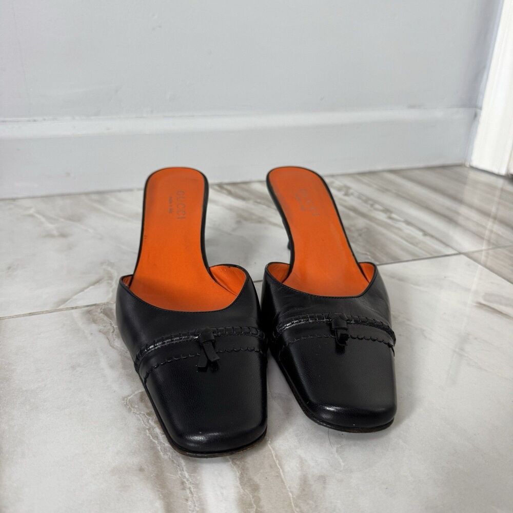 Rare Vintage Tom Ford Gucci Black Leather Square-Toe Mule Kitten Heels Sz 10B - Picture 7 of 7